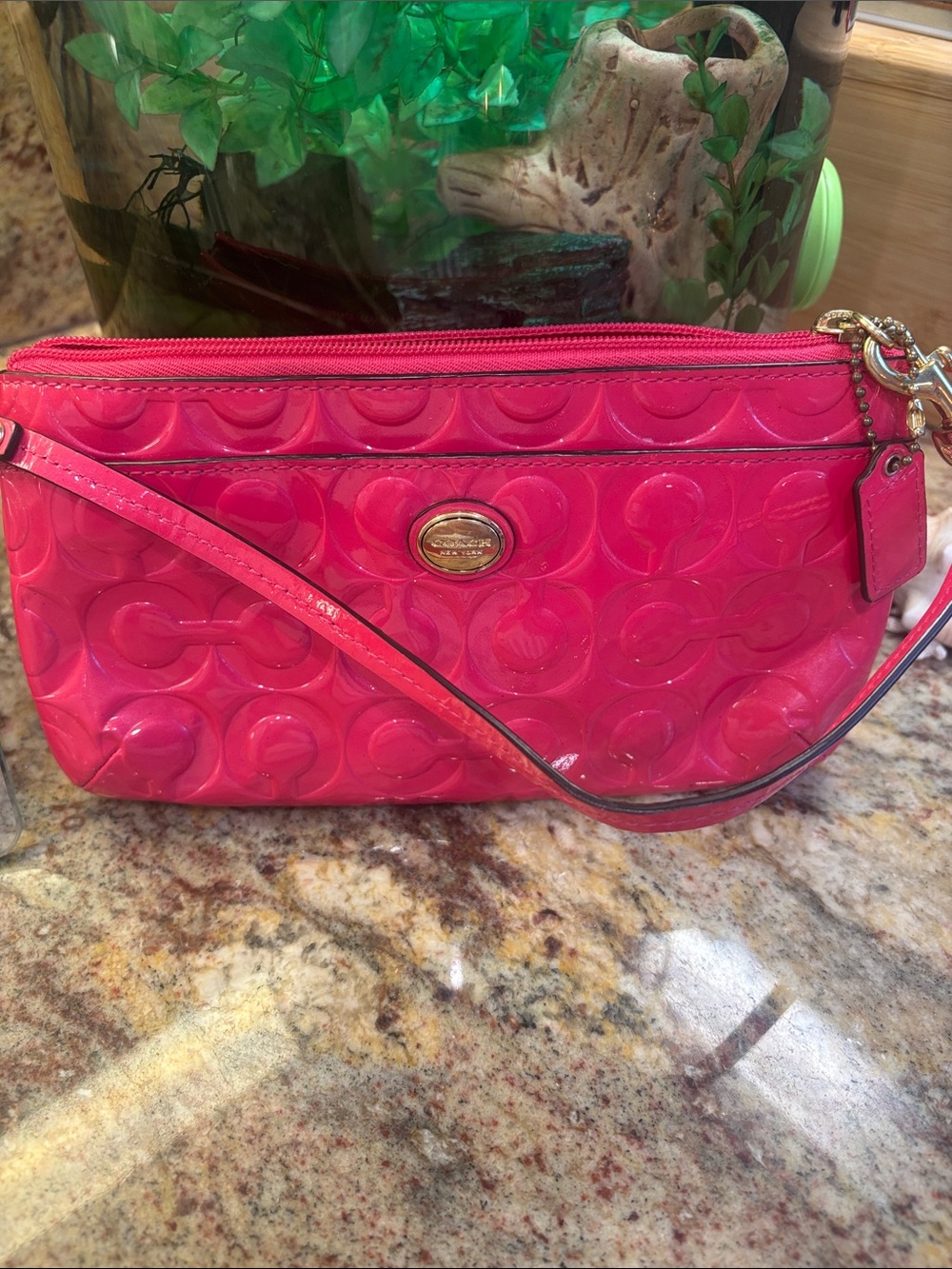 Coach Patent Leather Wristlet - Bright Pink